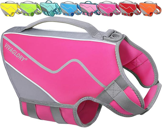 VIVAGLORY Neoprene Dog Life Vest, Dog Life Jacket for Swimming & Boating, Lightweight & Buoyancy for Puppy Doggy, Swimming Vest with Handle, S, Pink
