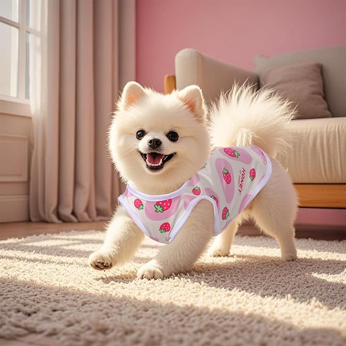 Pink Dog Shirts Cute Summer Dog Clothes Soft Pet T-Shirt Printed Puppy Shirt for Small Medium Dogs Cats Girl(Strawberry1,S)