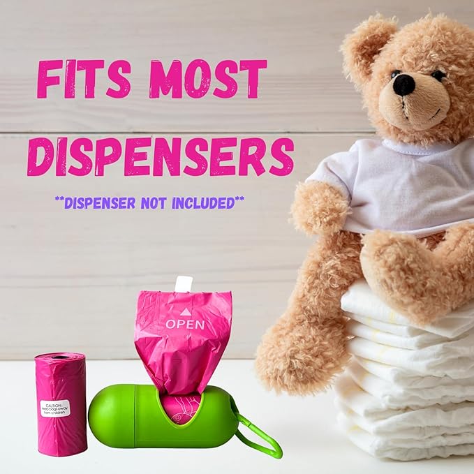 Baby Diaper Bag Disposable Refill 8 Rolls (104 Diaper Sacks) Dog Poop Waste Bags Cat Litter Clump & Poop Bags Sanitary Pad Waste Bags (8 Rolls, Unscented)