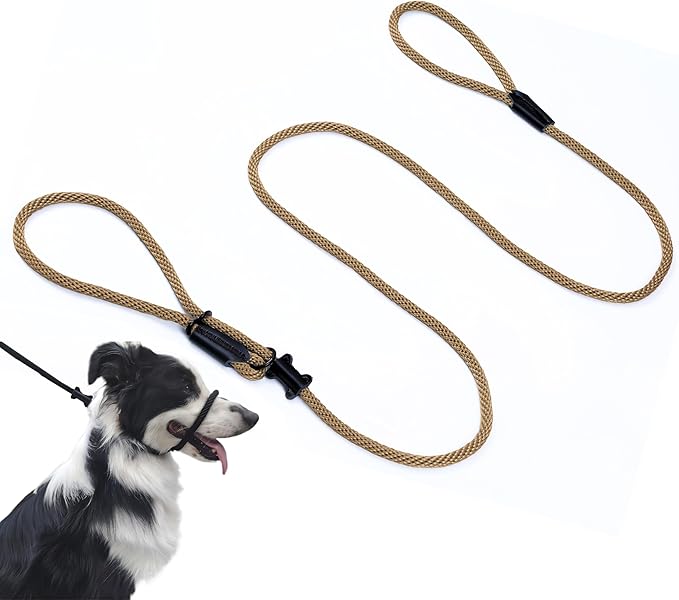 Multifunctional Figure 8 Padded Head Halter Walking Training Leather Stopper Rope Slip Lead Dog Leash Muzzle (Tan)