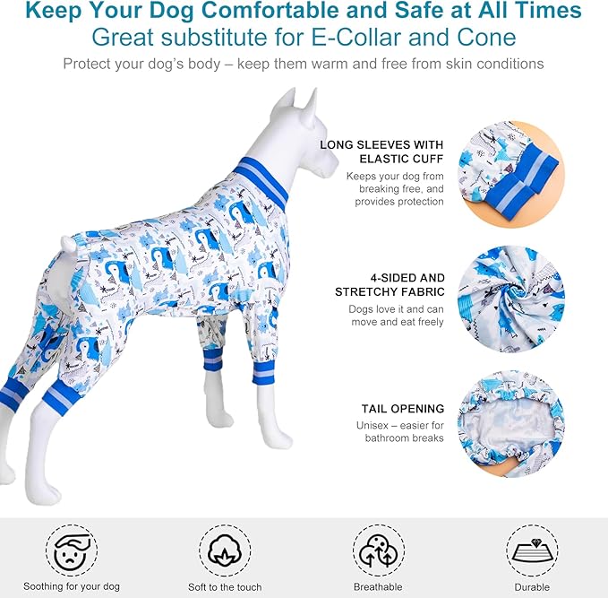 LovinPet Dog Outfits for XL Large Boy Dogs, Undershirt for Large Dog,ightweight Stretchy Fabric, Abstract Dinosaur Print, Uv Protection Tshirt, Easy to Wear Adorable Pet Jumpsuit,Medium