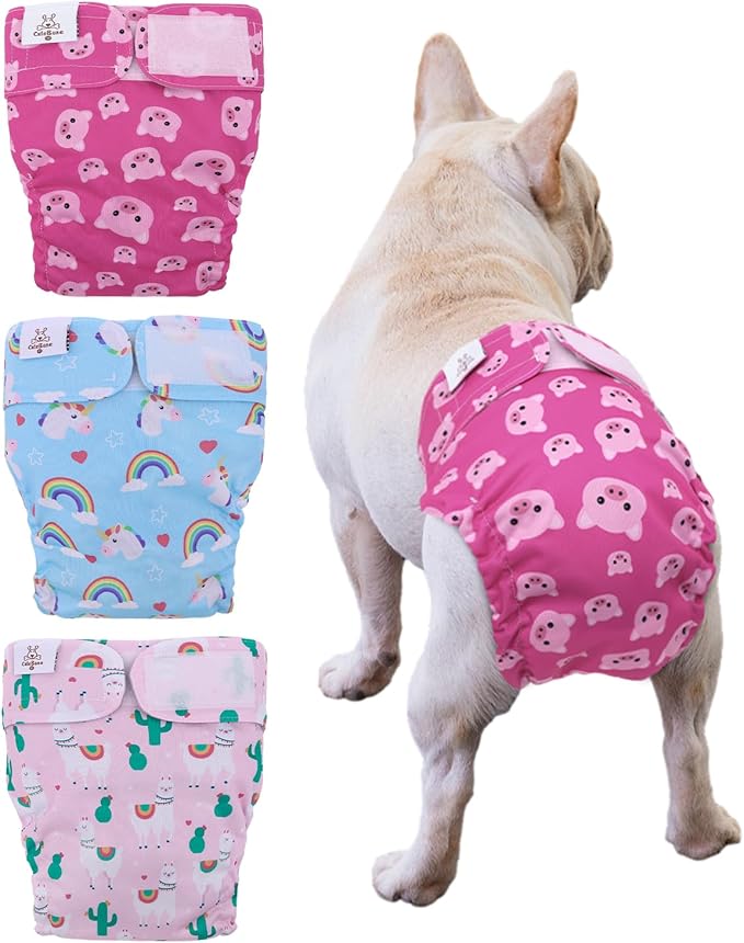 CuteBone Washable Dog Diapers Female No Tail Hole 3 Pack Reusable Doggie Period Training Pants for Docked-Tail Frenchie French Bulldog Boston Terrier Without Tail WWD15S