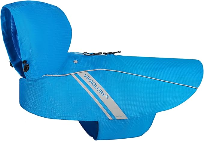 VIVAGLORY Wetoff Dog Raincoat, Rain Coat for Dog All Seasons Adventure, Rain Jacket with Harness Hole & Hood, Reflective Lightweight Waterproof for Doggy & Puppy, S, Blue