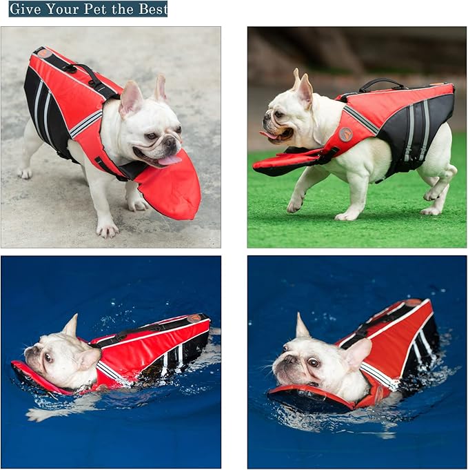 Dog Life Jacket, French Bulldog Life Vest for Swimming Boating, Dog Swim Vest with Chin Float and Rescue Handle, High Flotation Puppy Life Jackets (Chest Girth: 17" to 30", Weight: 17" to 28" LB)