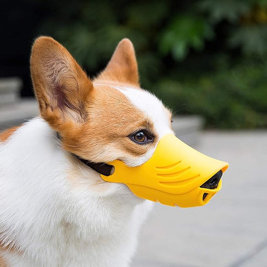 LUCKYPAW Dog Muzzle, Soft Duck Silicone Mouth Cover with Adjustable Strap for Small Medium Dogs, Best to Prevent Barking, Biting, and Chewing(Yellow,XL)