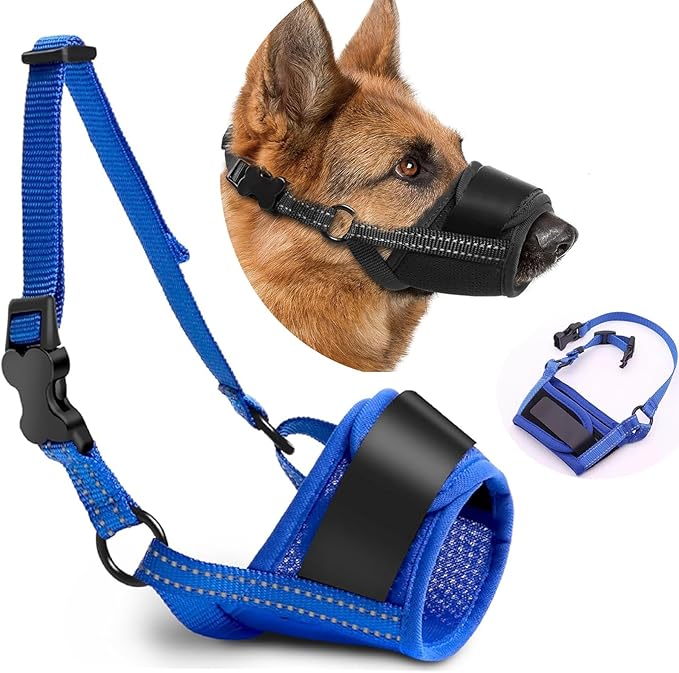 New 2025 Dog Muzzle for Small Dogs, Soft Material with Reflective & Adjustable Strap, Breathable Mouth Guard for Biting Chewing Grooming, Allow Panting Drinking, Prevent Biting (Blue, XL Size)