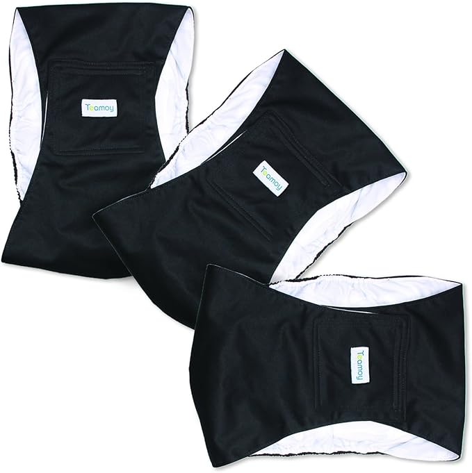 Teamoy 3 Pack Male Dog Diaper Wrap, Washable Puppy Belly Bands, Super-Absorbent and Comfortable(XL,25"-29" Waist, Black)