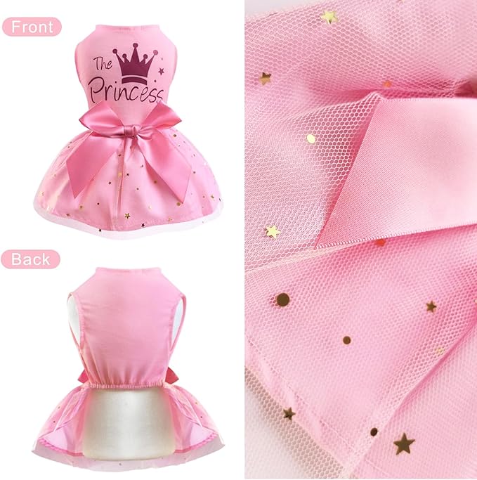 Idepet Princess Dog Dress Tulle Puppy Skirt Pet Apparel Dog Tutu with Bowknot,Birthday Dresses Daisy Sleeveless Holiday Clothes for Small Dogs Girls and Cats, Medium