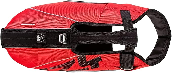 EzyDog DFD X2 Dog Life Jacket - Adjustable Swimming Safety Life Vest Preserver with Continuous Neck Flotation, Reflective Trim, & Grab Handle (Medium, Red)