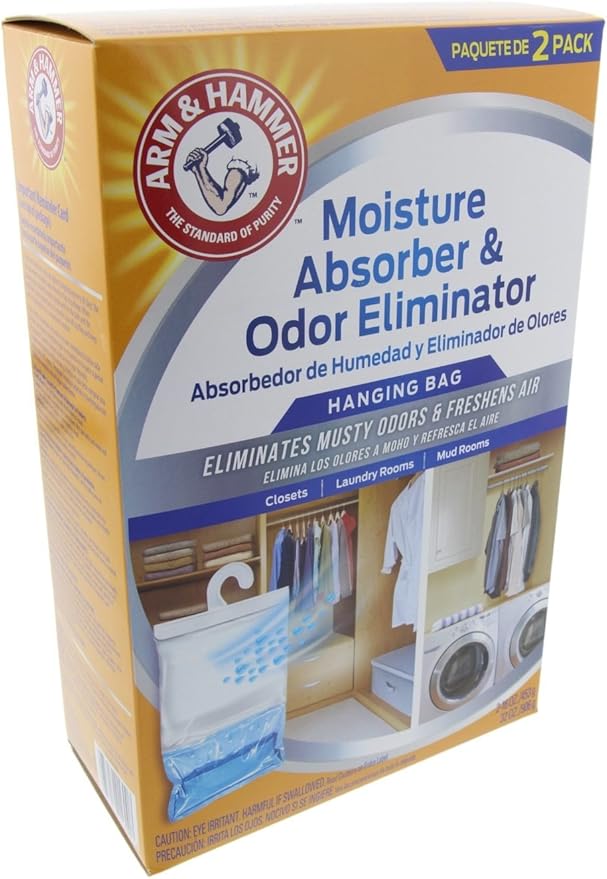 Arm & Hammer Moisture Absorber & Odor Eliminator 16oz Hanging Bag, 3 Pack (6 Bags Total) – Eliminates Musty Odors & Freshens Air for Closets, Laundry Rooms, Mud Rooms