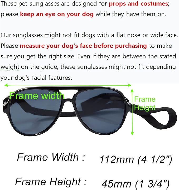 G010 Dog pet Costume Aviator Sunglasses for Medium Breeds 20-40 lbs (Black)