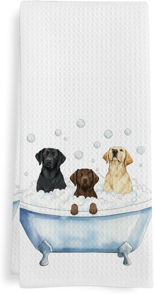 Black Labrador Retriever Gifts Bathroom Hand Towel, Funny Black Lab Dog Lovers Gifts Hand Towel for Bathroom Kitchen Washroom Decor, Labrador Retriever in Bathtub Dish Tea Towels, 16x24 Inch