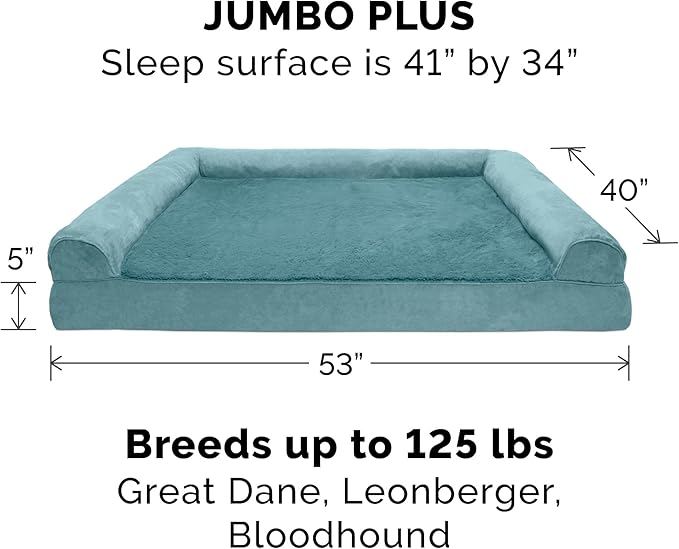 Furhaven Memory Foam Dog Bed for Large Dogs w/ Removable Bolsters & Washable Cover, For Dogs Up to 125 lbs - Plush & Suede Sofa - Deep Pool, Jumbo Plus/XXL