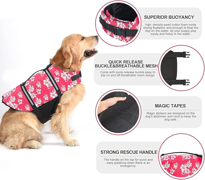 Doglay Dog Life Jacket, Dog Life Vest for Swimming Boating, Adjustable Puppy Life Jacket with Reflective Stripes, Superior Buoyancy Dog Swimming Vest for Small Medium and Large Dogs