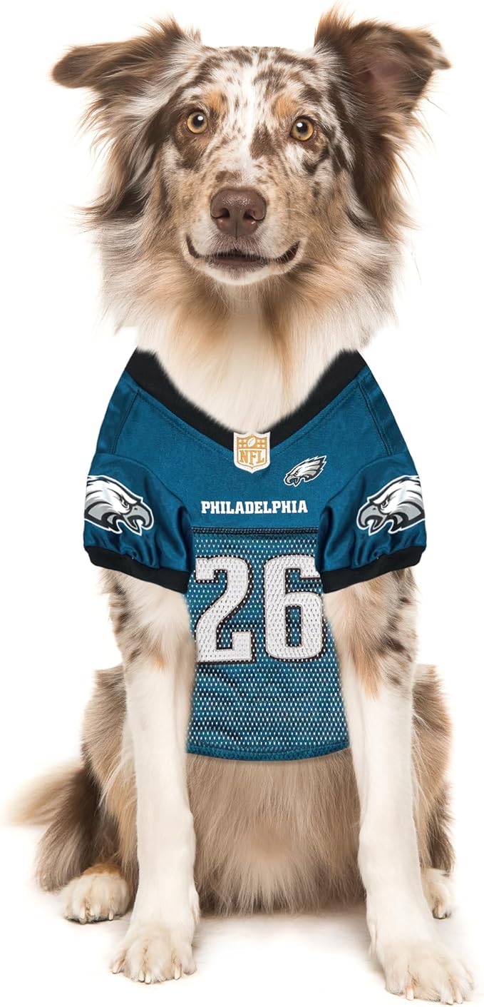 Pets First NFLPA Saquon Barkley Pet Jersey #26, NFL Dog Shirt, Philadelphia Eagles Mesh Jersey, Size Small