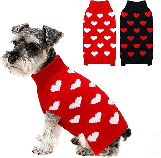 2 Pack Valentines Dog Sweater, Knit Pet Small Dog Sweater Holiday Valentine’s Day Outfit Clothes for Small Medium Large Dogs Pets (Red & Black, Large)