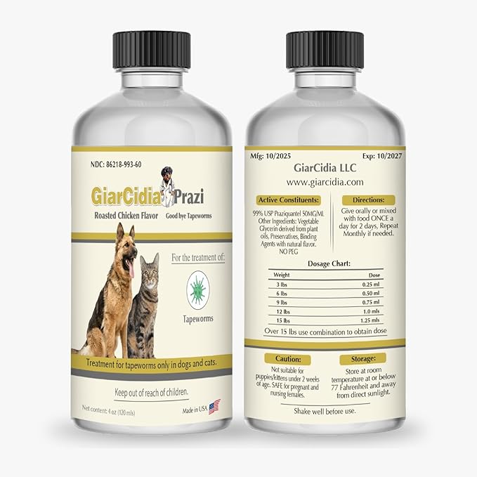 No More Tapeworms in Cats and Dogs- Dewormer for Cats and Dewormer for Dogs - Chicken Flavour 120 MLS with 3ml Dropper