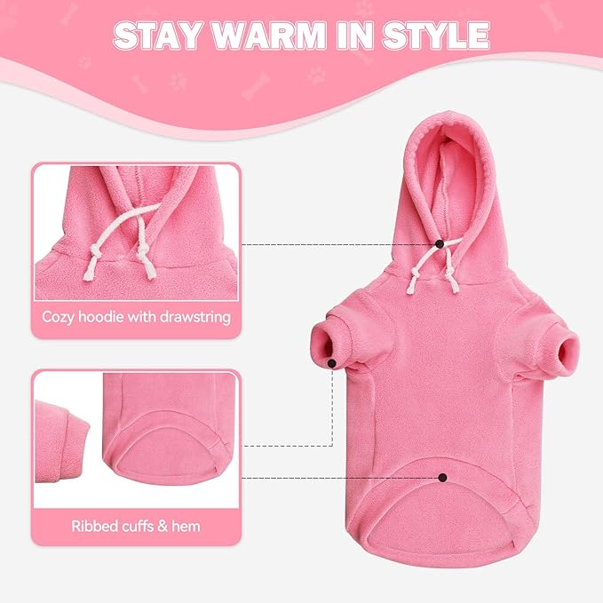 Dog Sweater,Dog Hoodies for Medium Dogs,Warm Fleece Sweatshirt with Hood & Pocket,Leash Hole,Cozy Cold Weather Pet Clothes Pet Sweater for Medium Dogs(Pink,M)