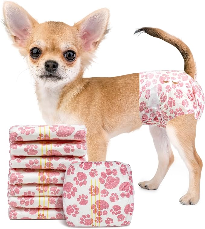 Dono Dog Diapers Female, Disposable Doggie Diapers, Super Absorbent Puppy Diapers with Adjustable Tail Hole, Wetness Indicator for Cats Doggy in Heat Period, XX-Small, 32 Count