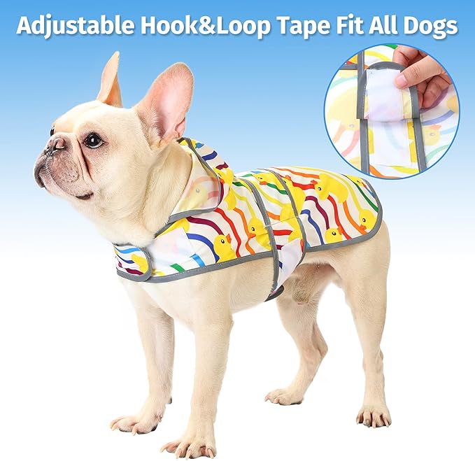 Dog Raincoat for Medium Dogs Waterproof Jacket Hooded Rain Coats with Reflective Strips Leash Hole & Poncho Adjustable Fit (Rainbow,M)