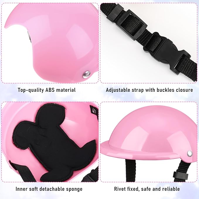 Frienda Dog Helmet and Goggles, UV Protection Doggy Sunglasses and 4 Inch Padded Puppy Motorcycle Helmet Adorable Dog Goggles with Adjustable Belt for Small Dogs Puppy Riding(Pink,M)