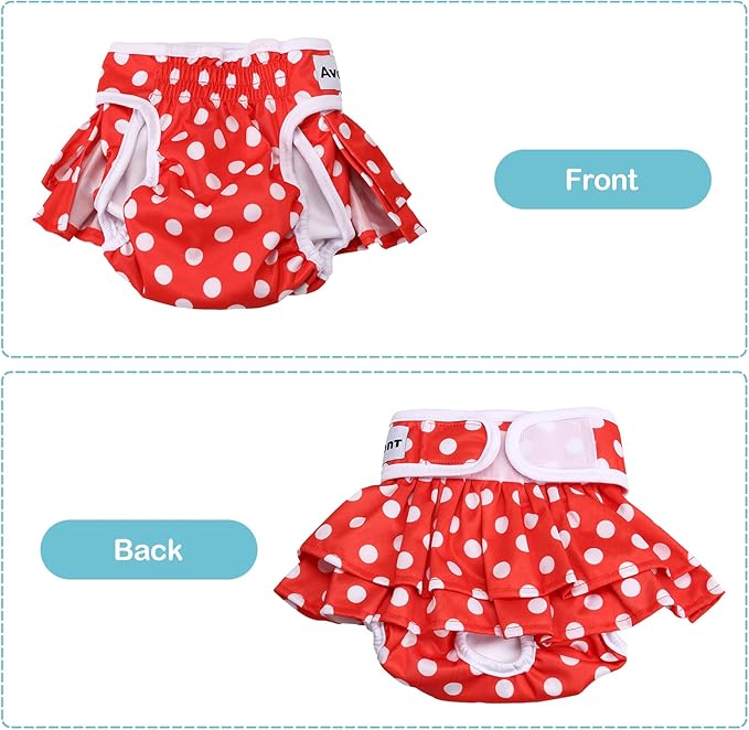 Avont 3 Pack Washable Female Dog Diapers, Reusable Period Diapers Cover for Girl Doggies Heat Cycle, Incontinence -Black/Green/Red Dot(S)