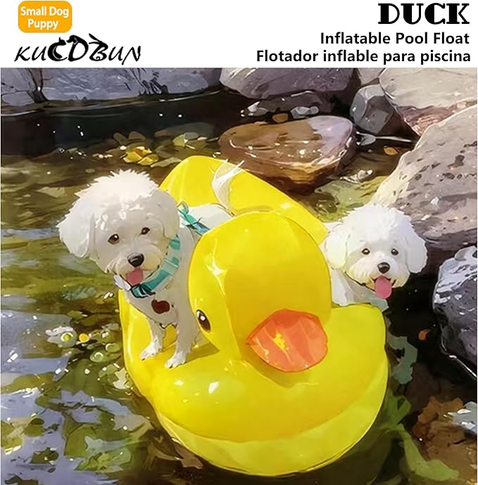 Dog Pool Float, Funny 6-in-1 Inflatable Dog Floats for Pool, Pet Floatie Raft for Small Dogs, Puppy and Doggies, Yellow Duck