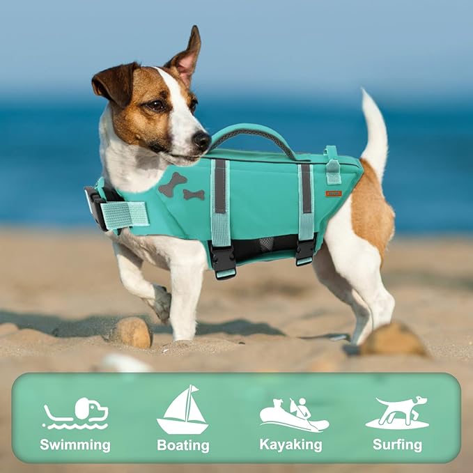 EMUST Pet Life Jackets, Dog Life Vests for Swimming, Beach Boating with Superior Buoyancy, Dog Flotation Vest for Small Dogs, Turquoise, S