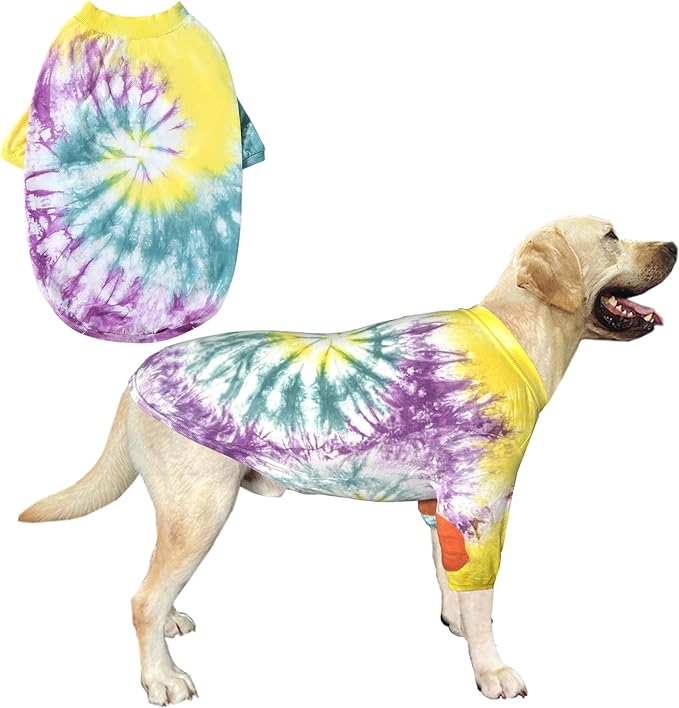 Dog Cotton Colorful Purple Yellow T-Shirts Soft and Stretchy Dog Shirt Pajamas Pets Clothes for Extra Large Dogs(2XL Purple)