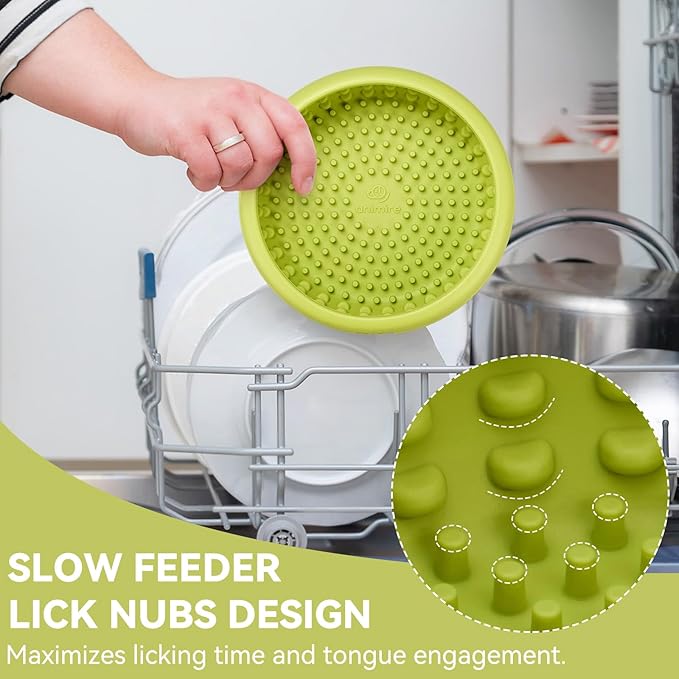 Dog Lick Bowl, Animire Freeze Lick Mat for Dogs, Non-Slip Slow Feeder Licking Bowl Enrichment Treat for Distraction Anxiety Relief, Food Grade Silicone, Dishwasher Safe(Green,L)