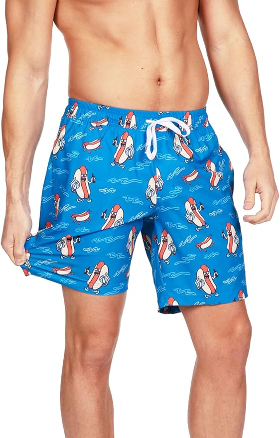 Tipsy Elves Men's Stretch Swim Trunks 7 Inch Inseam 4-Way Stretch with Mesh Liner - Quick-Dry Funny Swimwear Bathing Suit