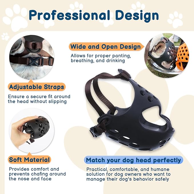 BARKLESS Dog Muzzle for Short Snout, Soft English Bulldog Muzzle for Biting, Chewing, Licking, Flat-Faced Bulldog Mouth Guard for Aggressive Dogs Grooming Walking, Allows Drinking