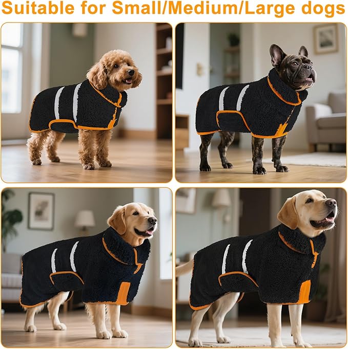 Bienbee Dog Bathrobe, Quick Drying Super Absorbent Dog Robes for After Bath, Warm Keeping Dogs Towel, Dogs Bath Supplies, Black M