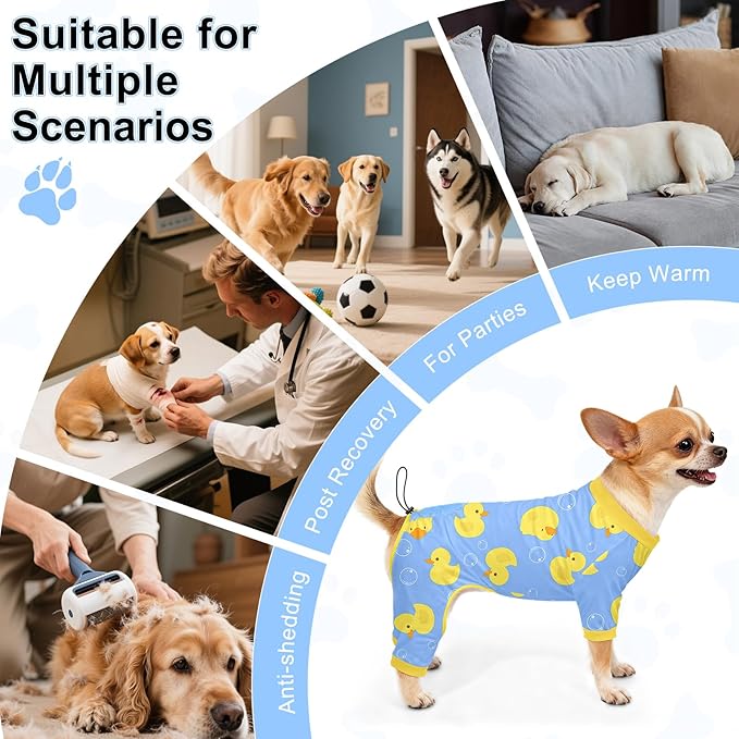 Bienbee Dog Pajamas, 4 Pack Dog Recovery Suit Shedding Suit Cute Soft Puppy Clothes Dogs Pjs Onesies Jammies Adjustable Breathable & Stretchy Clothes for Small Medium Large Dogs Girl Boy Puppy-XS