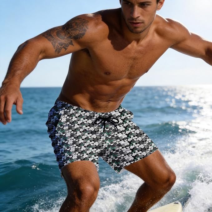 Mens Swim Trunks with Compression Liner Quick Dry Zipper Pocket Bathing