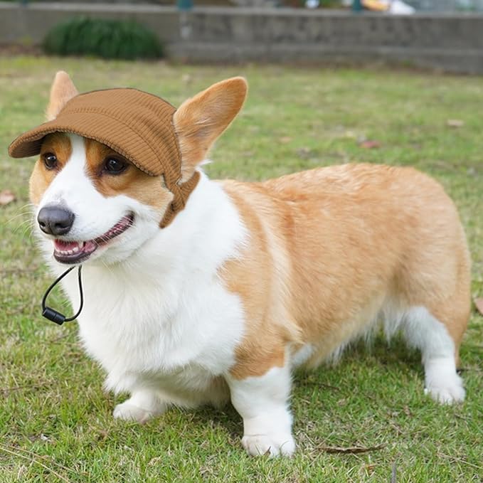 Dog Baseball Cap, Dog Cat Summer Beach Visor Hat with Ear Holes, Adjustable Puppy Sunbonnet Headdress (Brown, X-Large)