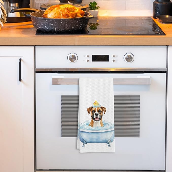 Funny Boxer Dog Bathroom Hand Towel, Boxer Dogs Duck Gifts Hand Towel for Bathroom Kitchen Washroom Decor, Funny Dog in Bathtub Dish Tea Towels, 16x24 Inch
