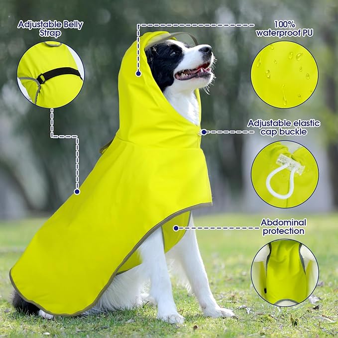 FUAMEY Large Raincoat for Dogs | Transparent Hood, Lightweight, Rainy Walks, Waterproof, Reflective, French Bulldog