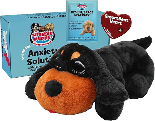 Snuggle Puppy Heartbeat Puppy Toy for Large Breeds, Breed Buddies Collection-Rottweiler, Plush Dog Toy with Real-Feel Pulse and Heat Pack for Crate Time, First Nights, and Rest