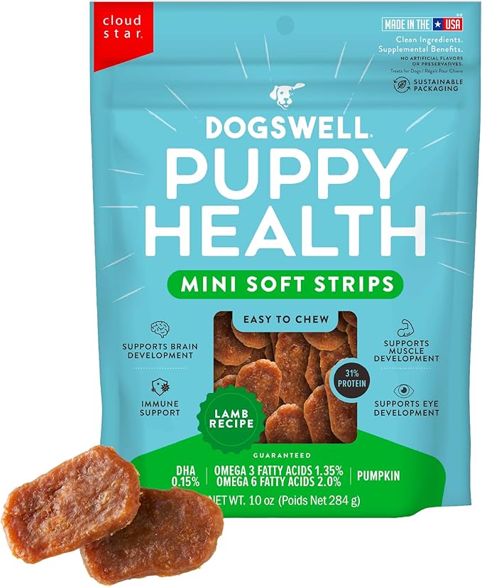 Dogswell Lifestage Puppy Treats Mini Soft Strips Lamb, 10 oz Bag