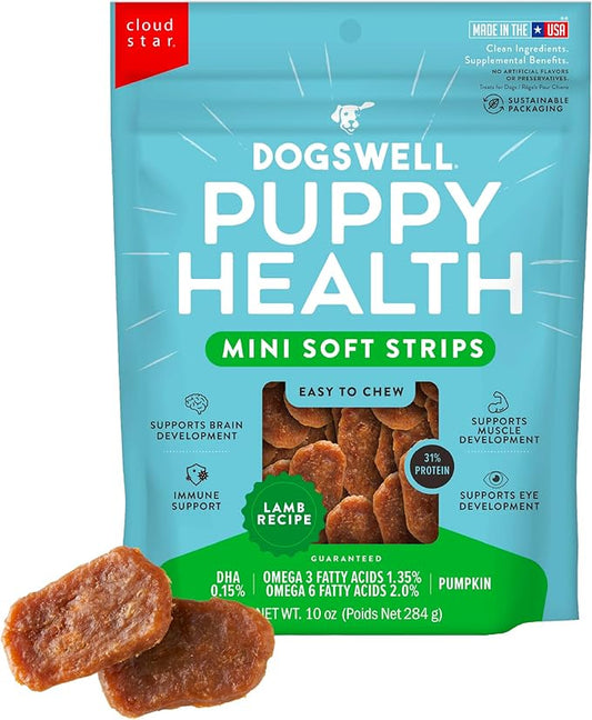 Dogswell Lifestage Puppy Treats Mini Soft Strips Lamb, 10 oz Bag