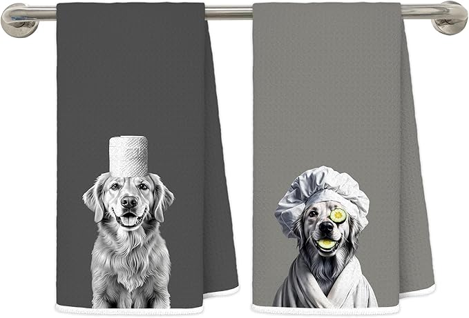 Funny Golden Retriever Hand Towels for Bathroom, Golden Retriever Lover Gifts, Dog Lovers Dad Mom Gifts Decorative Hand Towels for Kids Guest Bathroom Washroom Half Bath, 16x24 Inch Set of 2