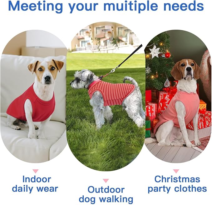 3 Pack Dog Sweater Fleece Vest -Red-L,Warm Classic Pullover | Soft Cozy Sweaters for Dachshunds,Stretchy Lightweight Shirt for Dogs Walking,Park Trips