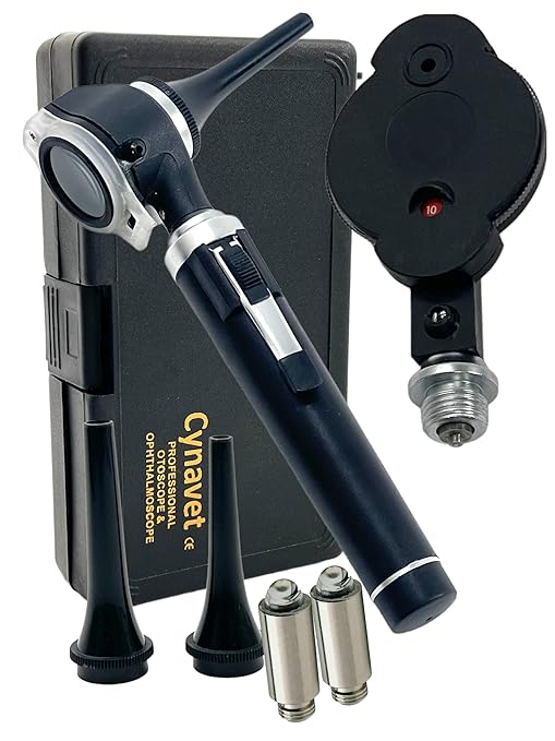 ArtLaB-Premium Veterinary Otoscope Set Kit Veterinary Diagnostic Set Instrument with Reusable Ear Speculas Set -Veterinary Diagnostic Otoscope Set and Hartmann Speculum (White Lens Vet Otoscope)