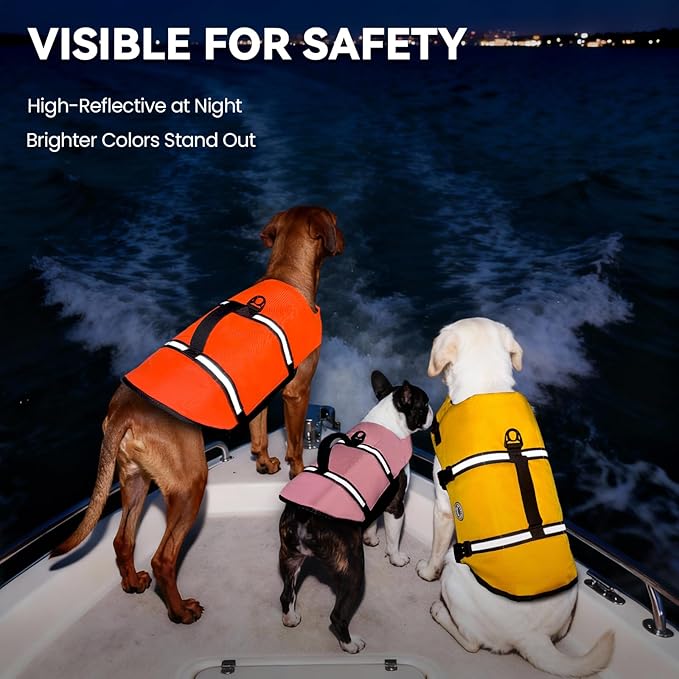 VIVAGLORY Rip Stop Dog Life Vest, Swimming Vest with Handle, Buoyancy for Doggy Puppy, Dog Life Jacket for Swimming & Boating, M, Sakura Pink