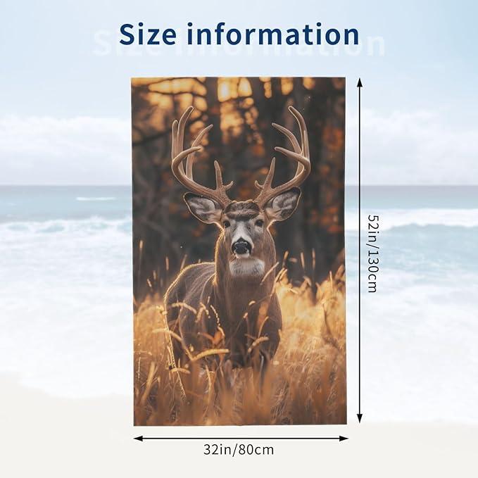 Autumn Deer Beach Towel,32x52in Microfiber Quick Dry Majestic Buck Fall Forest Golden Field Bath Towels,Soft Lightweight Oversized Sand Free,for Travel Pool Swimming Gym Decor,Gifts