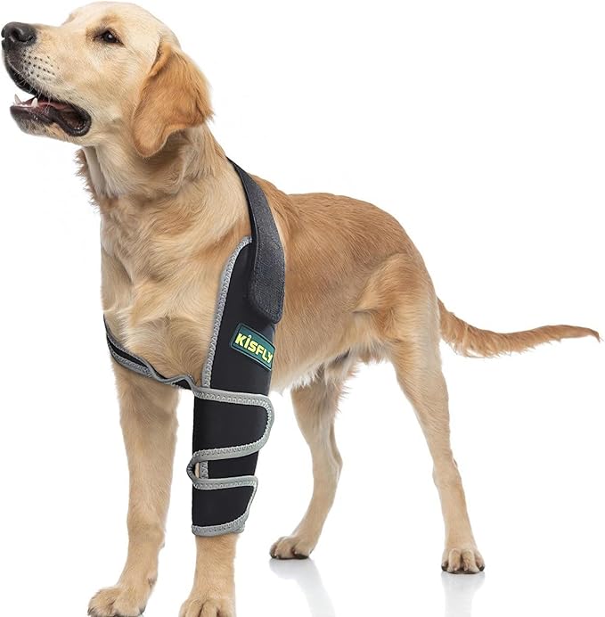 Dog Elbow Pad for Front Leg, Supports Elbow and Shoulder, Helps Reduce Calluses, Pressure Sores & Hygroma, Prevents Licking with Reflective Material, Left Leg, Size S