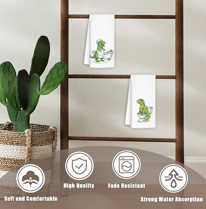Funny Dinosaur Bathroom Hand Towels Set of 2, Kids Boys Bathroom Decor, Dinosaur Gifts for Boys Kids Hand Towels for Bath Room Washroom Toilet, 16x24 Inch