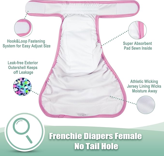 wegreeco XX-Large Dog Diapers Female No Tail Hole, Reusable French Bulldog Diapers Female （Cow Pattern XX-Large）