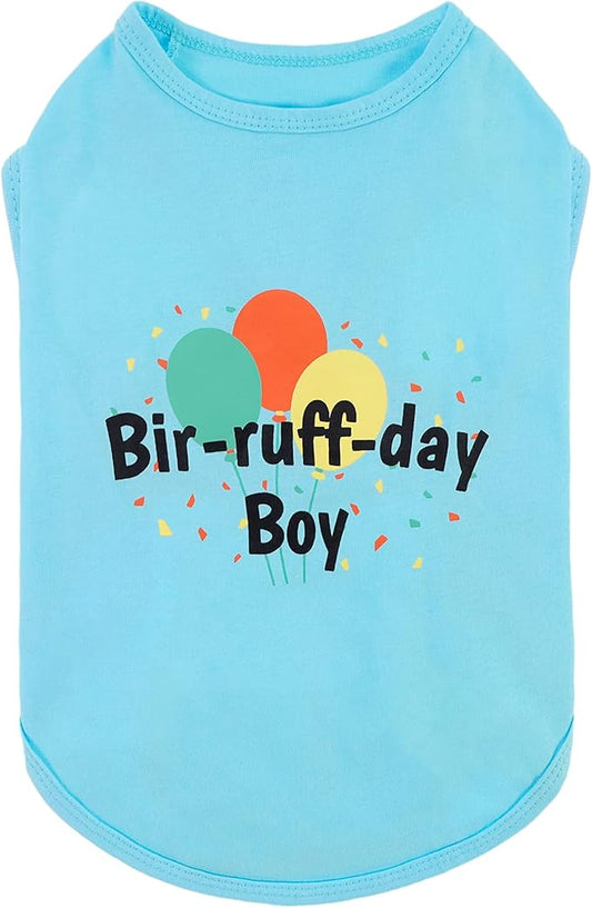 Fitwarm Birthday Boy Dog Shirt, Bir-Ruff-Day Boy Funny Dog Clothes for Small Dogs Boy, Pet Birthday Outfit, Cat Tshirt, 100% Breathable Cotton, Aqua Blue, Large